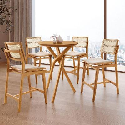 Conjunto Bistrô Ballare 4 Lugares Tampo MDF Redondo com Banquetas Eva Estofadas Imbuia 60CM Moderna