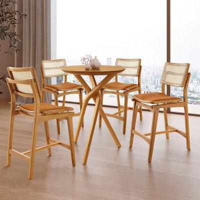 Conjunto Bistrô Ballare 4 Lugares Tampo em MDF com Banquetas Eva Star Caramelo-Off White-Imbuia 60CM