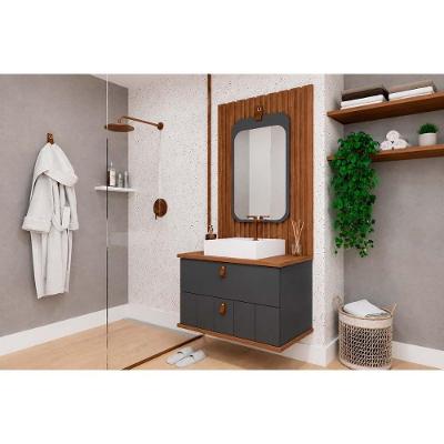 Conjunto Banheiro Milano Monet 80cm com Gabinete e Painel com Espelho 1 Porta 1 Gaveta MGM