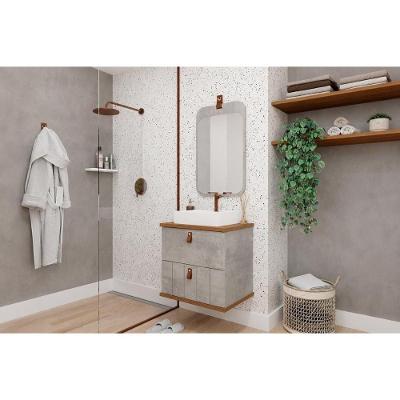 Conjunto Banheiro Milano c-Cuba 60cm 1 Porta 1 Gaveta MDF Cinza MGM com Espelho