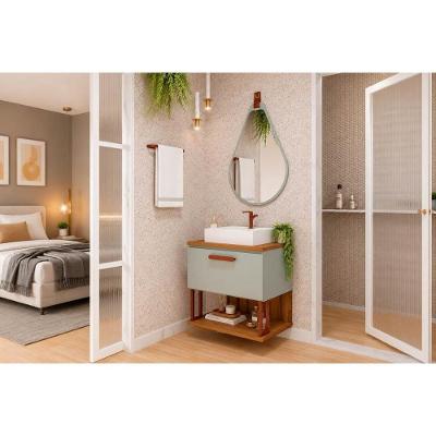 Conjunto Banheiro Gabinete Duna c-Cuba 60cm 1 Porta 1 Prateleira MDF Pistache MGM