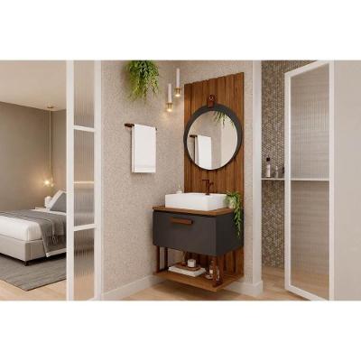 Conjunto Banheiro Gabinete Duna c-Cuba 60cm + Painel Lua 60x60cm 1 Porta 1 Prateleira MDF Titânio