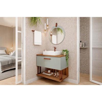 Conjunto Banheiro Duna c-Cuba 80cm 1 Porta 1 Prateleira MDF Pistache Freijo MGM