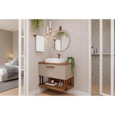 Conjunto Banheiro Gabinete Duna c-1 Porta e 1 Prateleira c-Cuba 80CM + Espelho Lua 60x60CM