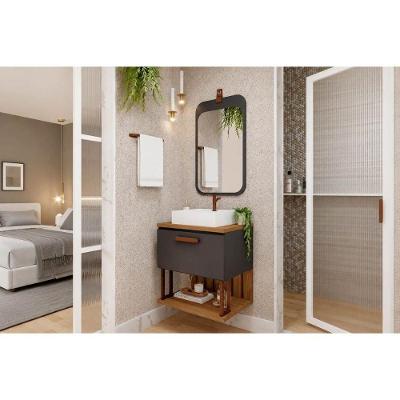 Conjunto Banheiro Duna com Espelho Monet 1 Porta 1 Prateleira MDF 60CM Titânio MGM