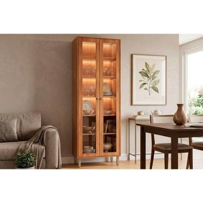 Cristaleira Brilhante LED Reflecta 2 Portas MDF 70CM Cinamomo MGM