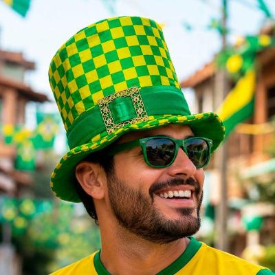 Cartola Torcedor Brasil Verde e Amarelo Xadrez em Poliéster Unissex 1 Unidade