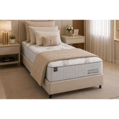 Cama Box com Colchão Solteiro Suede Clean Molas Ensacadas Bege Ortobom 88CM