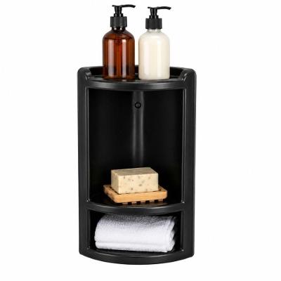 Cantoneira com 2 Divisórias Porta Shampoo de Parede Plástico Multiuso para Banheiro Preto 22CM