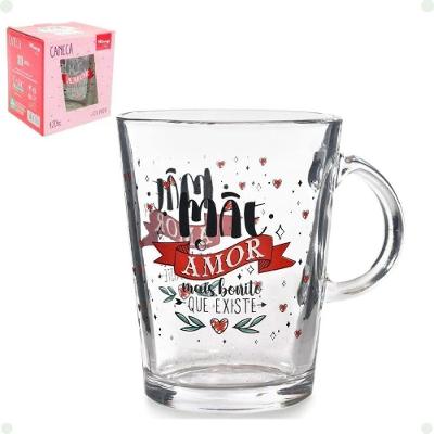 Caneca Dia das Mães com Frase Mãe Amor Bonito 320ML em Vidro Design Elegante Presente 1un Wincy