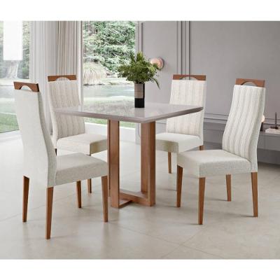 Conjunto de Jantar Milao 4 Lugares Tampo em MDF com Vidro e Cadeiras Grecia Bege 90CM Madetal Móveis