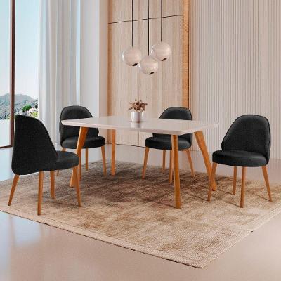 Conjunto de Jantar Malta 4 Lugares Tampo MDF com Vidro e Cadeiras Zara Linho Preto 120CM Moderna