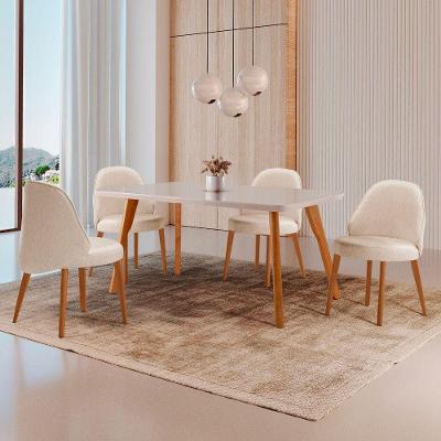 Conjunto de Jantar Malta 4 Lugares Tampo MDF com Vidro Off White 120CM Moderna