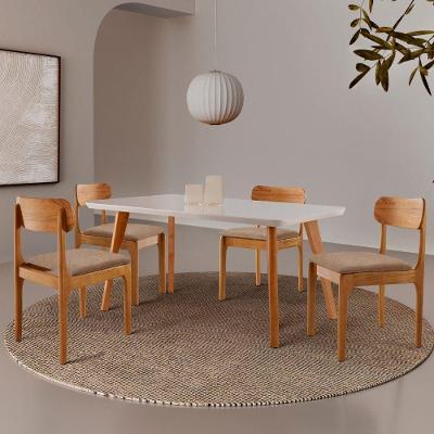Conjunto de Jantar Malta - Star 4 Lugares Tampo MDF com Vidro e Cadeiras Madeira Naturalle 120CM