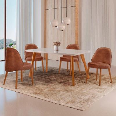 Conjunto de Jantar Malta 4 Lugares Tampo em MDF com Vidro 120CM Moderna