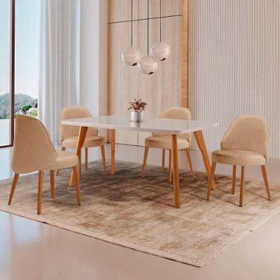 Conjunto de Jantar Malta 4 Lugares Tampo MDF com Vidro e Cadeiras Zara Estofadas Imbuia Moderna