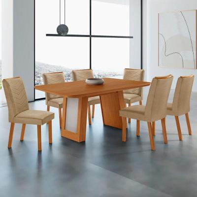 Conjunto de Jantar Carolina Laminado com 6 Cadeiras 6 Lugares Tampo MDF Off White 180CM Moderna