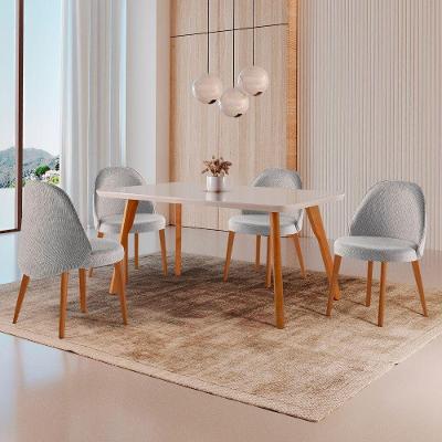 Conjunto de Jantar Malta 4 Lugares Tampo MDF com Vidro e Cadeiras Suíça Estofadas Imbuia Moderna