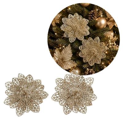 Enfeite Natalino Flor Bico de Papagaio com Glitter e Acabamento Acetinado Creme Yangzi Kit com 02