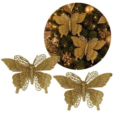 Enfeite Natalino Borboleta Natalina Decorativa Material Leve e Resistente Kit com 02 Unidades