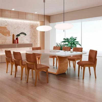 Conjunto de Jantar Bella 8 Lugares com Cadeiras em Veludo 220CM Moderna