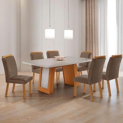 Conjunto de Jantar Carolina 6 Lugares Tampo em Vidro com Cadeiras Athenas Off White Moderna