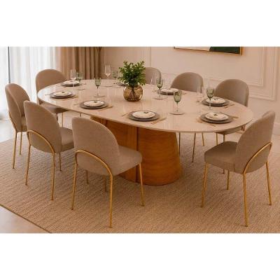 Conjunto de Jantar Ryze + 8 Cadeiras Lizy 8 Lugares Tampo MDF Bege 218CM DJ Móveis