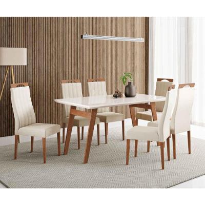 Conjunto de Jantar Onix com Vidro e 6 Cadeiras Grecia Tampo em MDF Bege 90CM Madetal Móveis