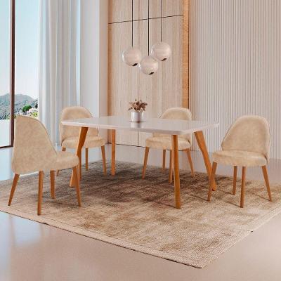 Conjunto de Jantar Malta 4 Lugares Tampo MDF com Vidro e Cadeiras Estofadas Imbuia Moderna