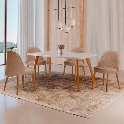 Conjunto de Jantar Malta 4 Lugares Tampo MDF com Vidro e Cadeiras Estofadas Imbuia Moderna