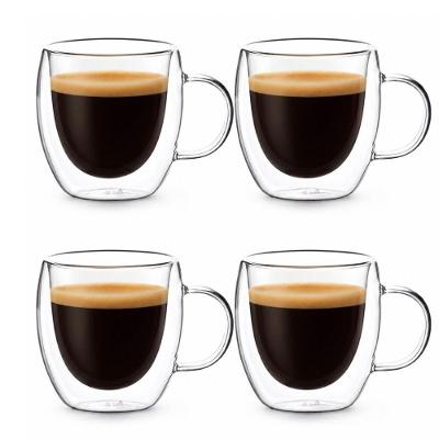 Jogo 4 Xícaras de Vidro Café Chá com Alça Parede Dupla Transparente Capuccino Móveis 150ML