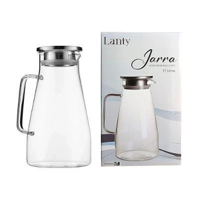 Jarra 88581 com Tampa de Aço Inox e Filtro Vidro Borossilicato Resistente a Temperatura Transparente