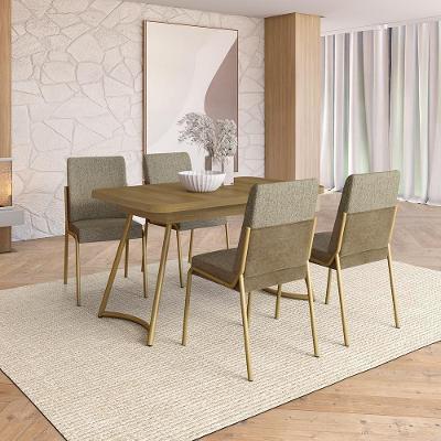 Conjunto Sala de Jantar Melbourne 4 Lugares Tampo MDP Estrutura Aço Dourado 130CM Móveis Carraro