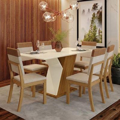 Conjunto Sala de Jantar Layla Diamond 6 Lugares Tampo MDF Cadeiras Estofadas Caramelo 160CM Casa 812