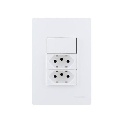 Interruptor Simples + Tomada Dupla Infiniti Plus 10A e 2P+T 20A Branco Margirius