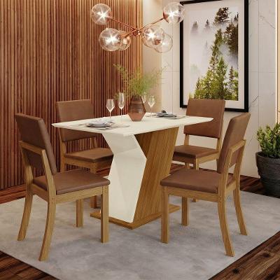 Conjunto Sala de Jantar Layla Diamond 4 Lugares Tampo MDF Cadeiras Estofadas Off White 120CM Casa