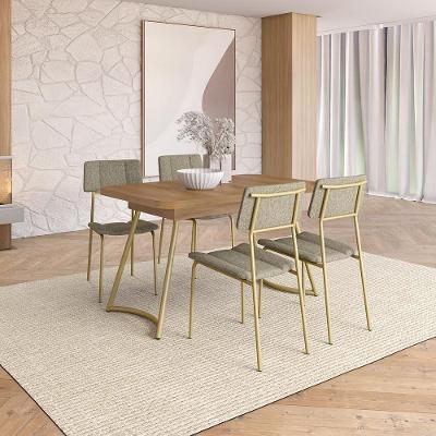 Conjunto Sala de Jantar Flor de Lis 4 Lugares Tampo MDP Cadeiras Estampadas Carvalho Dourado 130CM