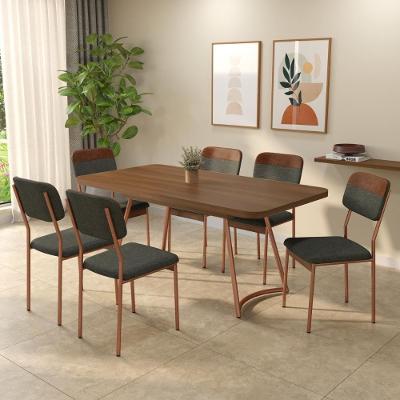 Conjunto Sala de Jantar Cannes 6 Lugares Tampo MDP com Cadeiras em Aço Rosê 170CM Móveis Carraro