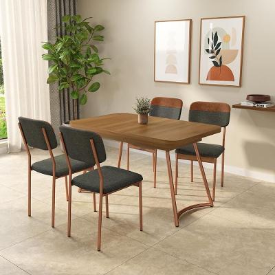Conjunto Sala de Jantar Cannes 4 Lugares Tampo MDP Estrutura em Aço Rosê 130CM Móveis Carraro