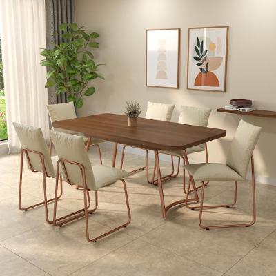 Conjunto Sala de Jantar Amara 6 Lugares Tampo em MDP Rosê 170CM Móveis Carraro