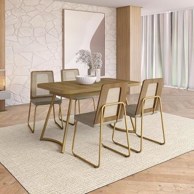 Conjunto Sala de Jantar Alicante 4 Lugares Tampo MDP Cadeiras Corino Dourado 130CM Móveis Carraro