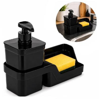 Conjunto Porta Detergente com Suporte Flat Dispenser 500ml Polipropileno Organizador de Pia Cozinha