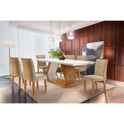 Conjunto Mesa Jantar Alvorada 6 Lugares Tampo MDF com Cadeiras Londrina Estofadas Imbuia-Bege 180CM