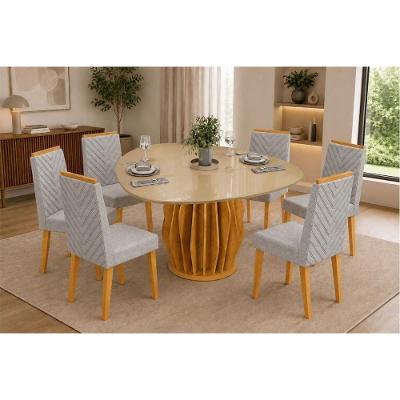 Conjunto Mesa de Jantar Tokyo 6 Lugares com Cadeiras Nara Estofadas Neblina 136CM DJ Móveis