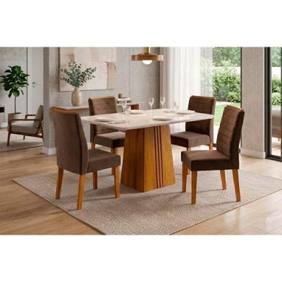 Conjunto Mesa de Jantar Italia 4 Lugares com Cadeiras Ondina Estofadas Madeirado 120CM DJ Móveis