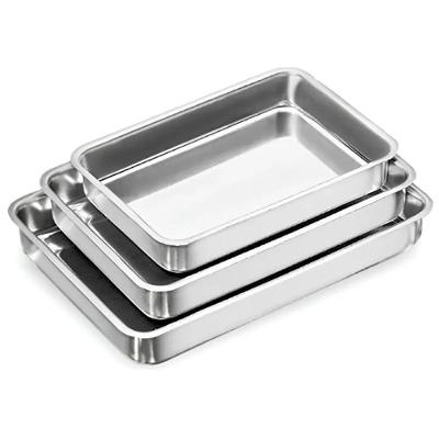 Assadeira Jogo de 3 Assadeiras Retangular Borda Alta Alumínio para Bolo e Lasanha Cozinha Inox