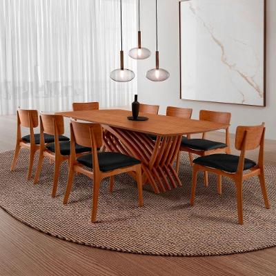Conjunto de Jantar Venus 8 Lugares Tampo MDF Cadeiras Viena Gold Estofadas Linho Imbuia Moderna