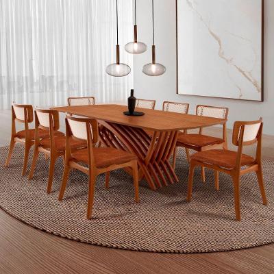 Conjunto de Jantar Venus 8 Lugares Tampo MDF Cadeiras Estofadas 220CM Moderna