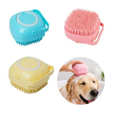 Kit Escova de Banho para Pet com Dispenser Shampoo Cães Gatos Plástico Silicone 03 Unidades