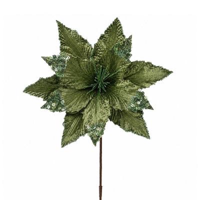 Flor Decorativa Flor Bico de Papagaio Pick Luxo com Glitter e Lantejoulas Verde Yangzi 30CM
